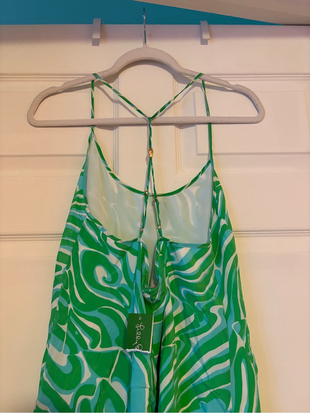 Lilly Pulitzer “Finders Keepers” Maisy Slip Dress Green and Aqua Swirl 100% Silk - Picture 3 of 8